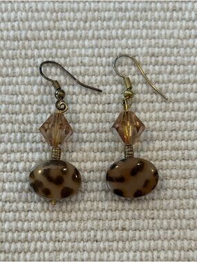 Handcrafted Leopard Glass Drop Earrings in Brown
